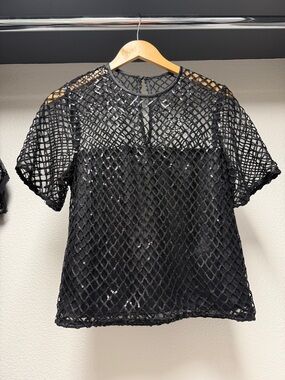 SAYLOR Alix Black Diamond Mesh Short Sleeve Top